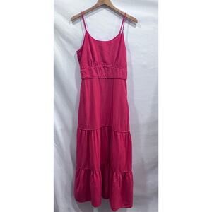 C & C California Coral Linen Blend Tiered Maxi Dress Women's M Resort Wear Beach